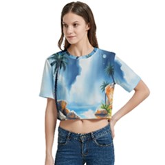 Women s Round Neck Short Sleeve Crop Top 