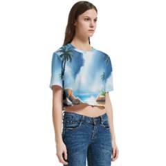 Women s Round Neck Short Sleeve Crop Top 