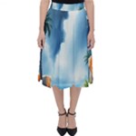 Delicate Watercolor Painting Surreal Oasis Scene With Intense Dramatic Lighting Classic Midi Skirt