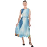 Delicate Watercolor Painting Surreal Oasis Scene With Intense Dramatic Lighting Midi Tie-Back Chiffon Dress