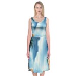 Delicate Watercolor Painting Surreal Oasis Scene With Intense Dramatic Lighting Midi Sleeveless Dress