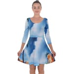 Delicate Watercolor Painting Surreal Oasis Scene With Intense Dramatic Lighting Quarter Sleeve Skater Dress