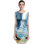 Delicate Watercolor Painting Surreal Oasis Scene With Intense Dramatic Lighting Classic Sleeveless Midi Dress