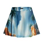 Delicate Watercolor Painting Surreal Oasis Scene With Intense Dramatic Lighting Mini Flare Skirt