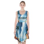 Delicate Watercolor Painting Surreal Oasis Scene With Intense Dramatic Lighting Racerback Midi Dress