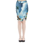 Delicate Watercolor Painting Surreal Oasis Scene With Intense Dramatic Lighting Midi Wrap Pencil Skirt