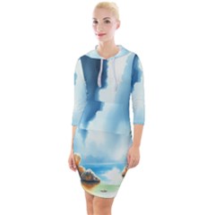 Quarter Sleeve Hood Bodycon Dress 