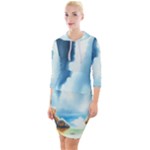 Delicate Watercolor Painting Surreal Oasis Scene With Intense Dramatic Lighting Quarter Sleeve Hood Bodycon Dress