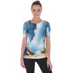 Delicate Watercolor Painting Surreal Oasis Scene With Intense Dramatic Lighting Shoulder Cut Out Short Sleeve Top