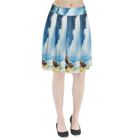 Delicate Watercolor Painting Surreal Oasis Scene With Intense Dramatic Lighting Pleated Skirt from ArtsNow.com