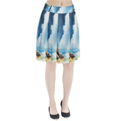 Delicate Watercolor Painting Surreal Oasis Scene With Intense Dramatic Lighting Pleated Skirt from ArtsNow.com