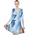 Delicate Watercolor Painting Surreal Oasis Scene With Intense Dramatic Lighting Quarter Sleeve Front Wrap Dress