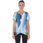 Delicate Watercolor Painting Surreal Oasis Scene With Intense Dramatic Lighting Cut Out Side Drop T-Shirt