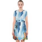 Delicate Watercolor Painting Surreal Oasis Scene With Intense Dramatic Lighting Adorable in Chiffon Dress