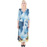 Delicate Watercolor Painting Surreal Oasis Scene With Intense Dramatic Lighting Quarter Sleeve Wrap Maxi Dress