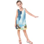 Delicate Watercolor Painting Surreal Oasis Scene With Intense Dramatic Lighting Kids  Sleeveless Dress