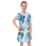 Delicate Watercolor Painting Surreal Oasis Scene With Intense Dramatic Lighting Kids  Drop Waist Dress