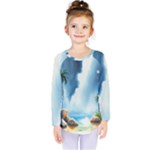 Delicate Watercolor Painting Surreal Oasis Scene With Intense Dramatic Lighting Kids  Long Sleeve T-Shirt