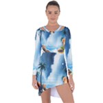 Delicate Watercolor Painting Surreal Oasis Scene With Intense Dramatic Lighting Asymmetric Cut-Out Shift Dress