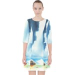 Delicate Watercolor Painting Surreal Oasis Scene With Intense Dramatic Lighting Quarter Sleeve Pocket Dress