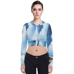 Delicate Watercolor Painting Surreal Oasis Scene With Intense Dramatic Lighting Long Sleeve Zip Up Bomber Jacket