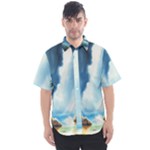 Delicate Watercolor Painting Surreal Oasis Scene With Intense Dramatic Lighting Men s Short Sleeve Shirt