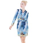 Delicate Watercolor Painting Surreal Oasis Scene With Intense Dramatic Lighting Button Long Sleeve Dress