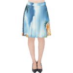 Delicate Watercolor Painting Surreal Oasis Scene With Intense Dramatic Lighting Velvet High Waist Skirt