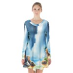 Delicate Watercolor Painting Surreal Oasis Scene With Intense Dramatic Lighting Long Sleeve Velvet V-neck Dress