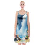 Delicate Watercolor Painting Surreal Oasis Scene With Intense Dramatic Lighting Spaghetti Strap Velvet Dress