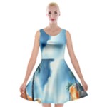 Delicate Watercolor Painting Surreal Oasis Scene With Intense Dramatic Lighting Velvet Skater Dress