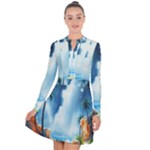 Delicate Watercolor Painting Surreal Oasis Scene With Intense Dramatic Lighting Long Sleeve Panel Dress