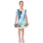 Delicate Watercolor Painting Surreal Oasis Scene With Intense Dramatic Lighting Kids  Short Sleeve Velvet Dress