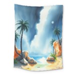 Delicate Watercolor Painting Surreal Oasis Scene With Intense Dramatic Lighting Medium Tapestry