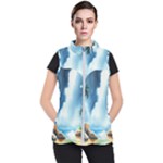 Delicate Watercolor Painting Surreal Oasis Scene With Intense Dramatic Lighting Women s Puffer Vest