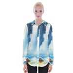 Delicate Watercolor Painting Surreal Oasis Scene With Intense Dramatic Lighting Womens Long Sleeve Shirt