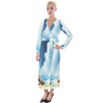 Delicate Watercolor Painting Surreal Oasis Scene With Intense Dramatic Lighting Velvet Maxi Wrap Dress