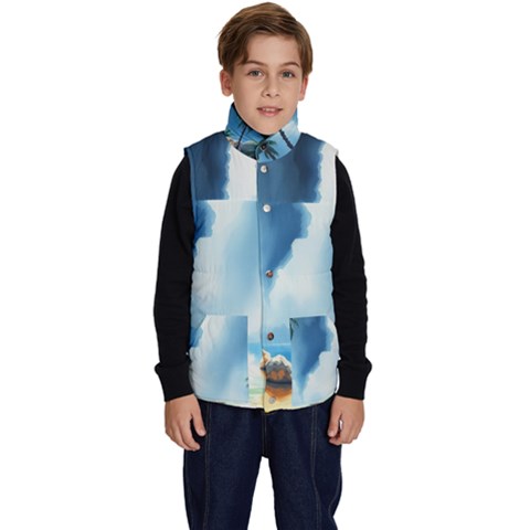 Delicate Watercolor Painting Surreal Oasis Scene With Intense Dramatic Lighting Kid s Button Up Puffer Vest from ArtsNow.com