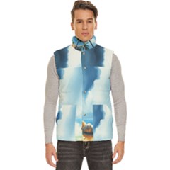 Delicate Watercolor Painting Surreal Oasis Scene With Intense Dramatic Lighting Men s High Neck Button Up Puffer Vest from ArtsNow.com