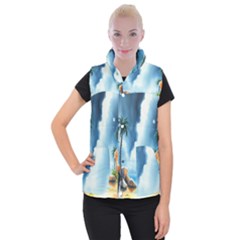 Delicate Watercolor Painting Surreal Oasis Scene With Intense Dramatic Lighting Women s Button Up Vest from ArtsNow.com