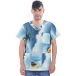 Delicate Watercolor Painting Surreal Oasis Scene With Intense Dramatic Lighting Men s V-Neck Scrub Top