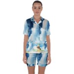 Delicate Watercolor Painting Surreal Oasis Scene With Intense Dramatic Lighting Satin Short Sleeve Pajamas Set