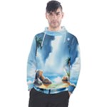 Delicate Watercolor Painting Surreal Oasis Scene With Intense Dramatic Lighting Men s Pullover Hoodie