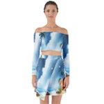 Delicate Watercolor Painting Surreal Oasis Scene With Intense Dramatic Lighting Off Shoulder Top with Skirt Set