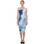 Delicate Watercolor Painting Surreal Oasis Scene With Intense Dramatic Lighting Sleeveless Pencil Dress