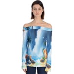 Delicate Watercolor Painting Surreal Oasis Scene With Intense Dramatic Lighting Off Shoulder Long Sleeve Top