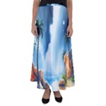 Delicate Watercolor Painting Surreal Oasis Scene With Intense Dramatic Lighting Flared Maxi Skirt