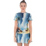 Delicate Watercolor Painting Surreal Oasis Scene With Intense Dramatic Lighting Drop Hem Mini Chiffon Dress