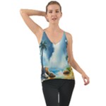 Delicate Watercolor Painting Surreal Oasis Scene With Intense Dramatic Lighting Chiffon Cami