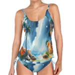 Delicate Watercolor Painting Surreal Oasis Scene With Intense Dramatic Lighting Tankini Set